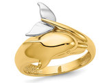 14K Yellow and White Gold Polished Dolphin Ring
